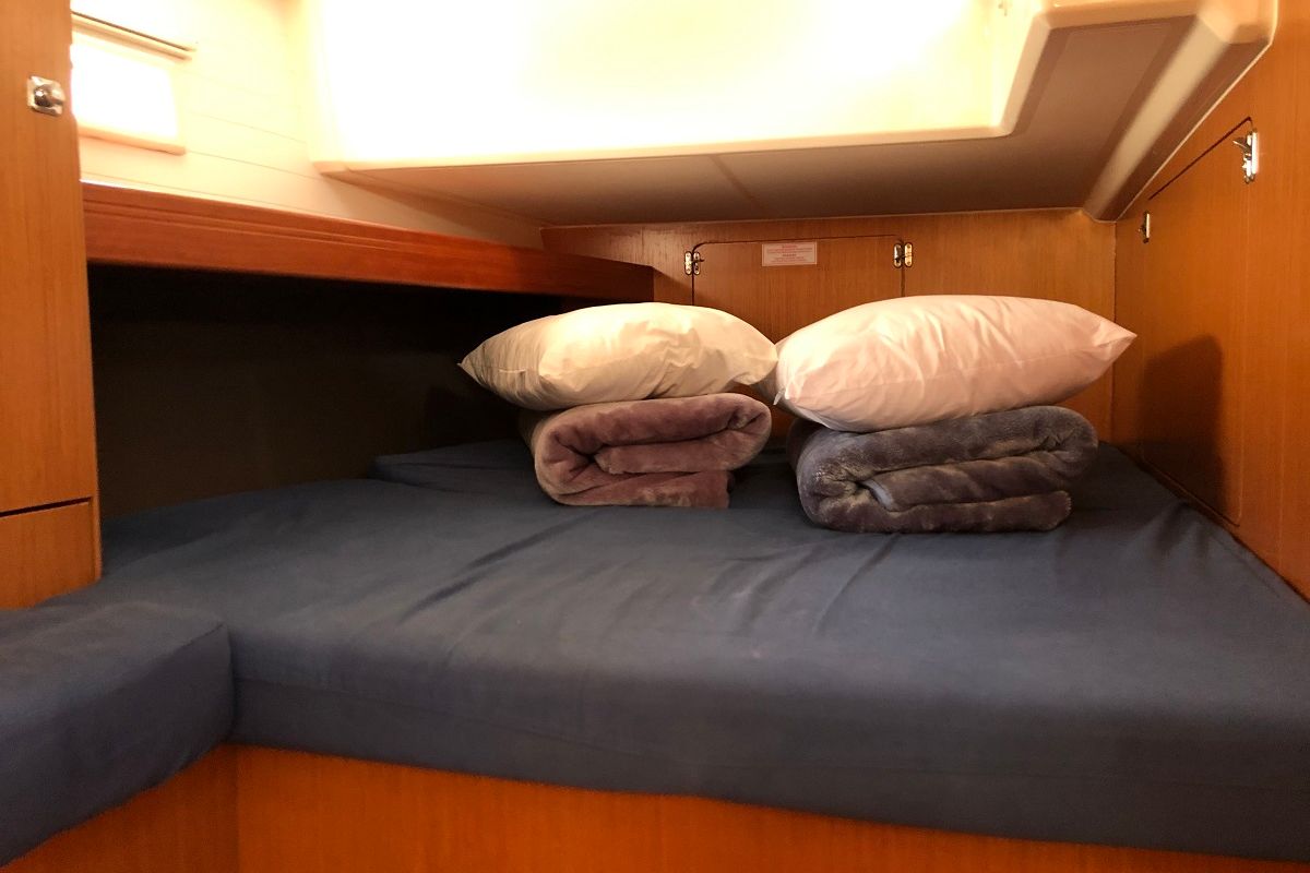Cabin on Orsalia, a Bavaria Cruiser 46 sailboat at Preveza, Greece