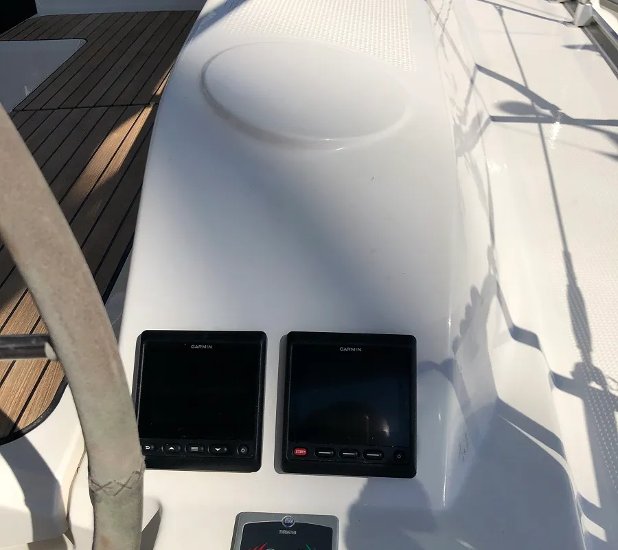 Cockpit of Orsalia, a Bavaria Cruiser 46 sailboat at Preveza, Greece