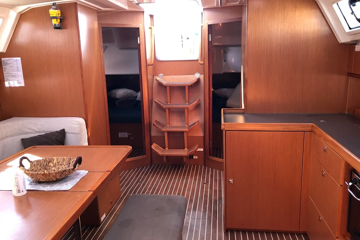 Salon of Orsalia, a Bavaria Cruiser 46 sailboat at Preveza, Greece