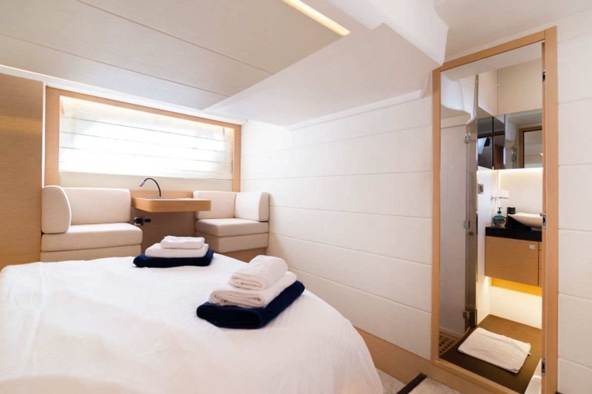 Cabin on Serendipity I, a Prestige 500 motorboat at Grad Šibenik, Croatia