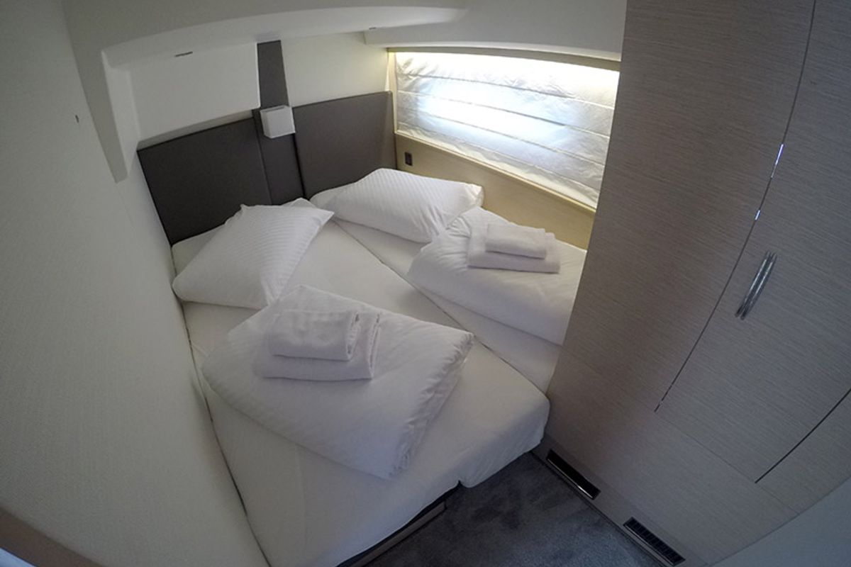 Cabin on Serendipity I, a Prestige 500 motorboat at Grad Šibenik, Croatia