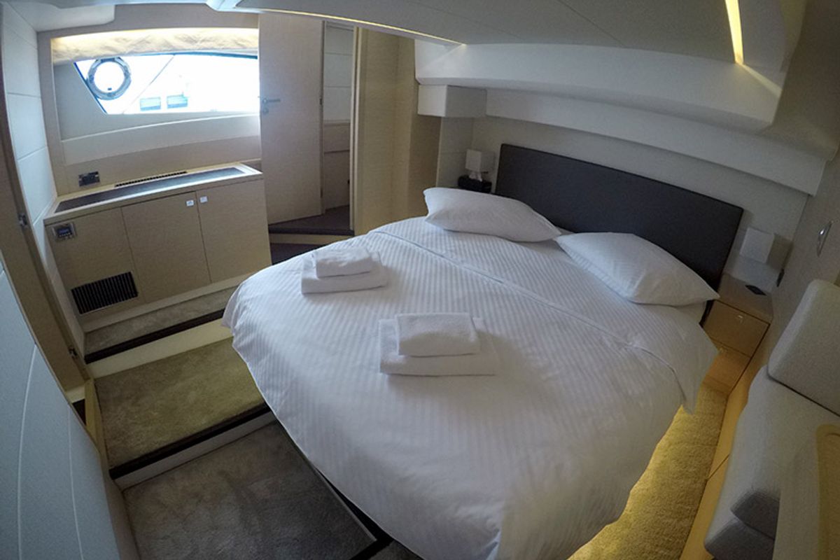 Cabin on Serendipity I, a Prestige 500 motorboat at Grad Šibenik, Croatia