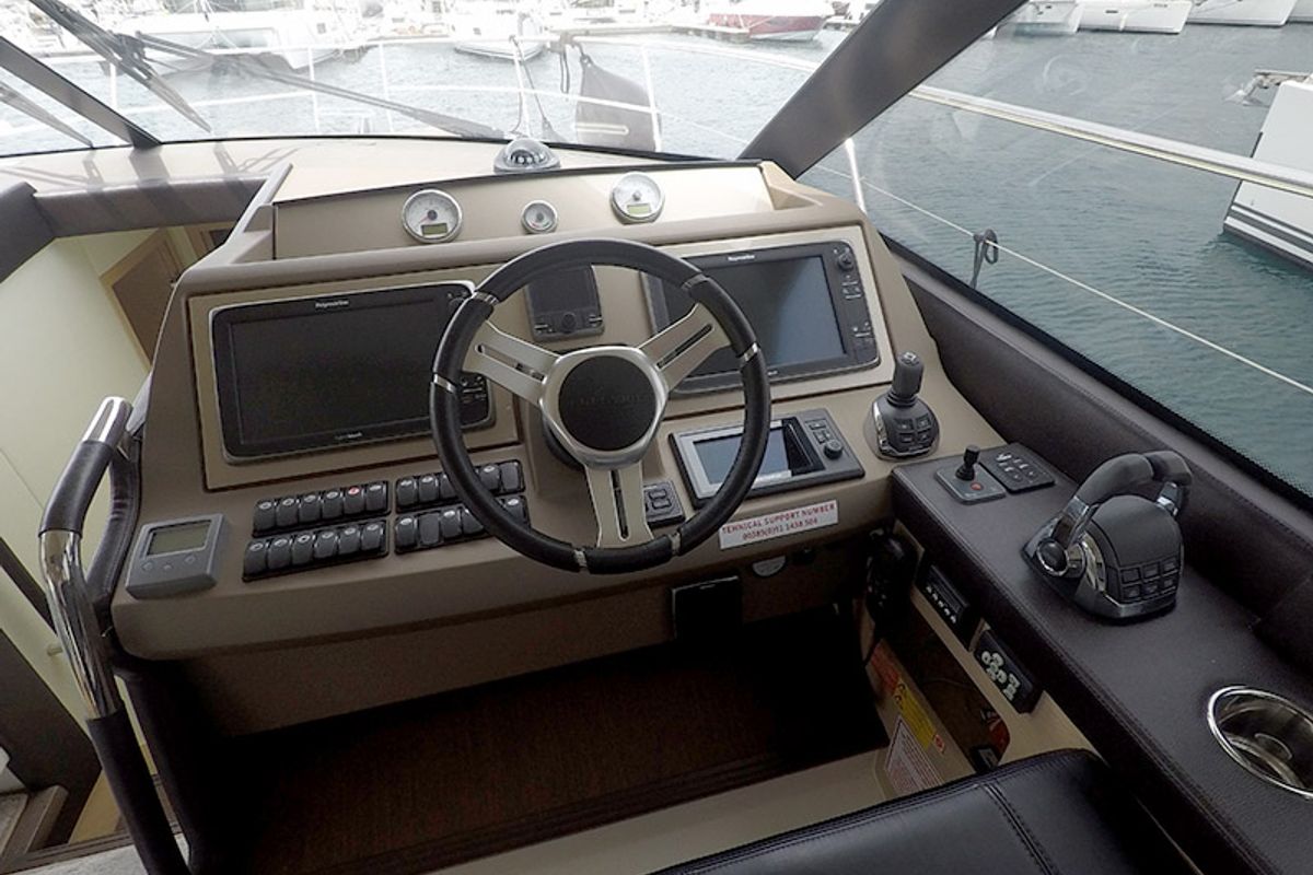 Cockpit of Serendipity I, a Prestige 500 motorboat at Grad Šibenik, Croatia