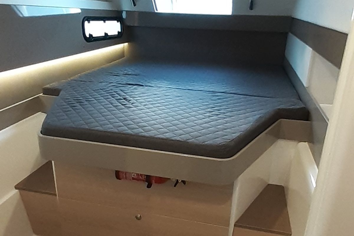 Cabin on Eleftheria, a Bali 4.1 catamaran at Olbia, Italy