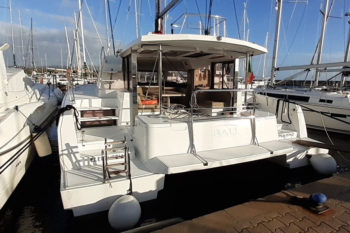 Exterior view of Eleftheria, a Bali 4.1 catamaran at Olbia, Italy