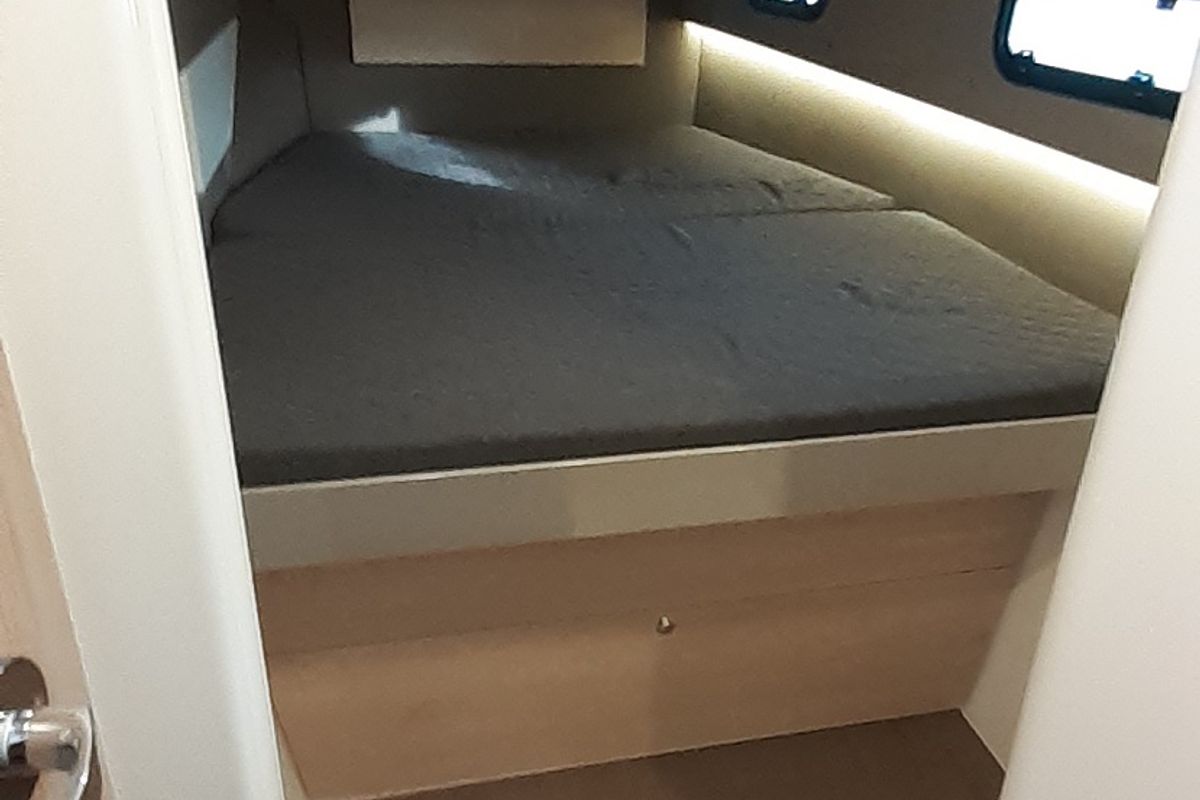 Cabin on Eleftheria, a Bali 4.1 catamaran at Olbia, Italy