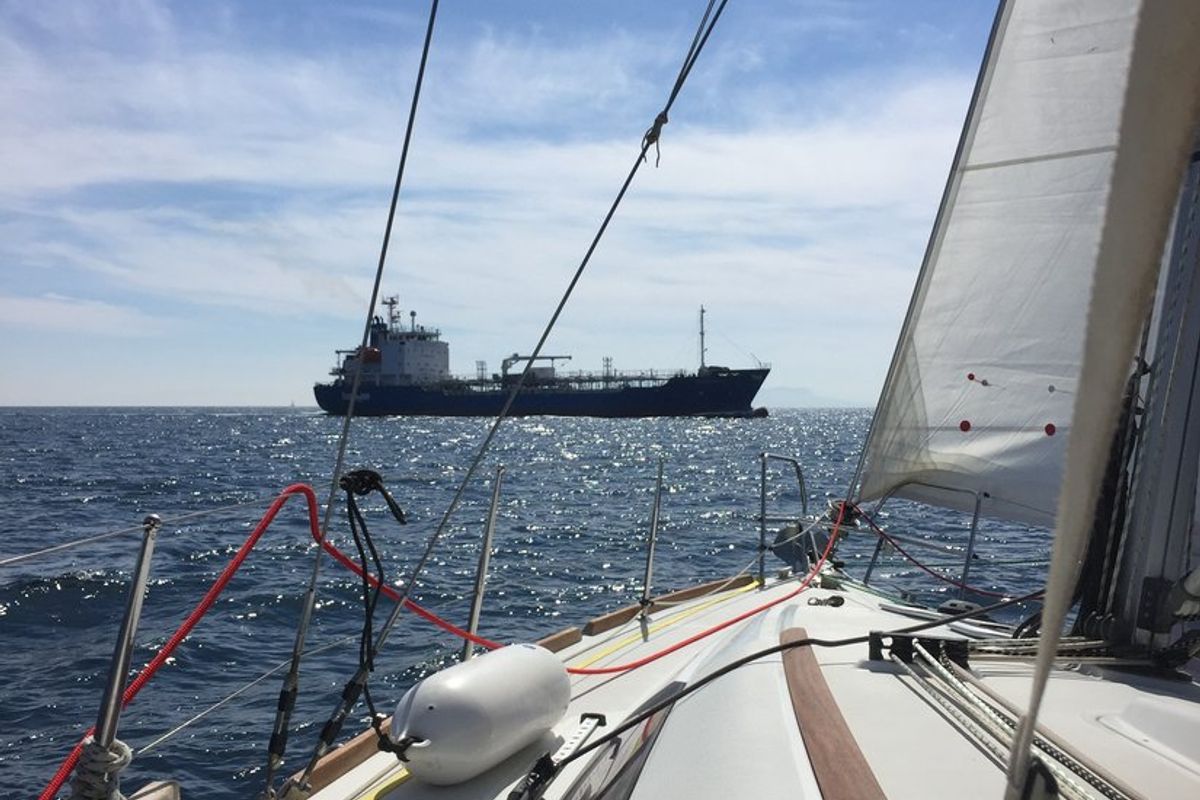 Exterior view of Wind of Change, a Beneteau Oceanis 37 sailboat at Parikia, Greece