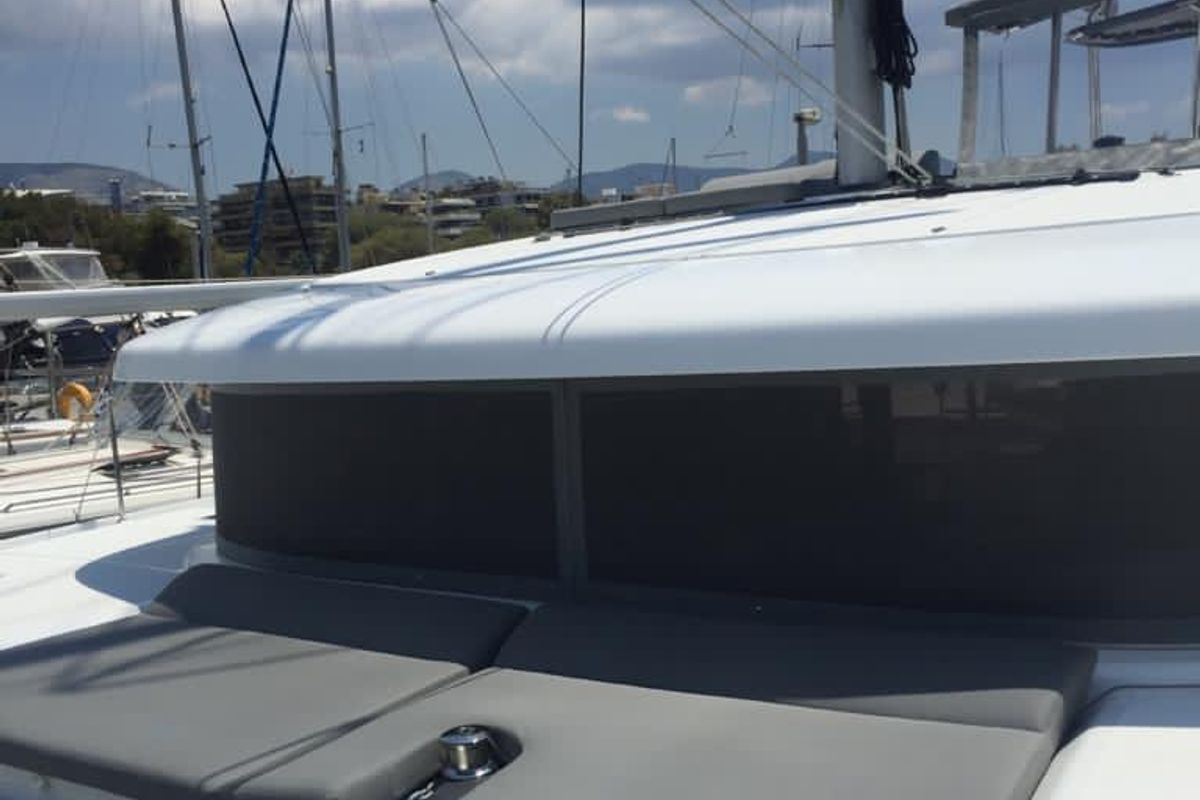 Deck of Freedom, a Lagoon 42 catamaran at Kontokali, Greece