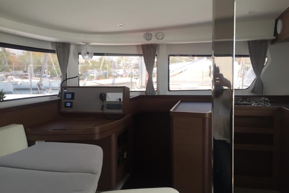 Salon of Freedom, a Lagoon 42 catamaran at Kontokali, Greece