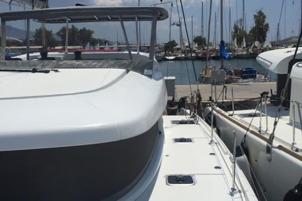 Deck of Freedom, a Lagoon 42 catamaran at Kontokali, Greece