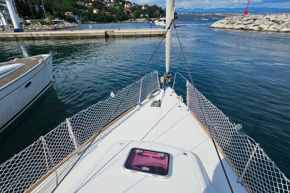 Deck of Finia, a Beneteau Oceanis 34 sailboat at Grad Opatija, Croatia