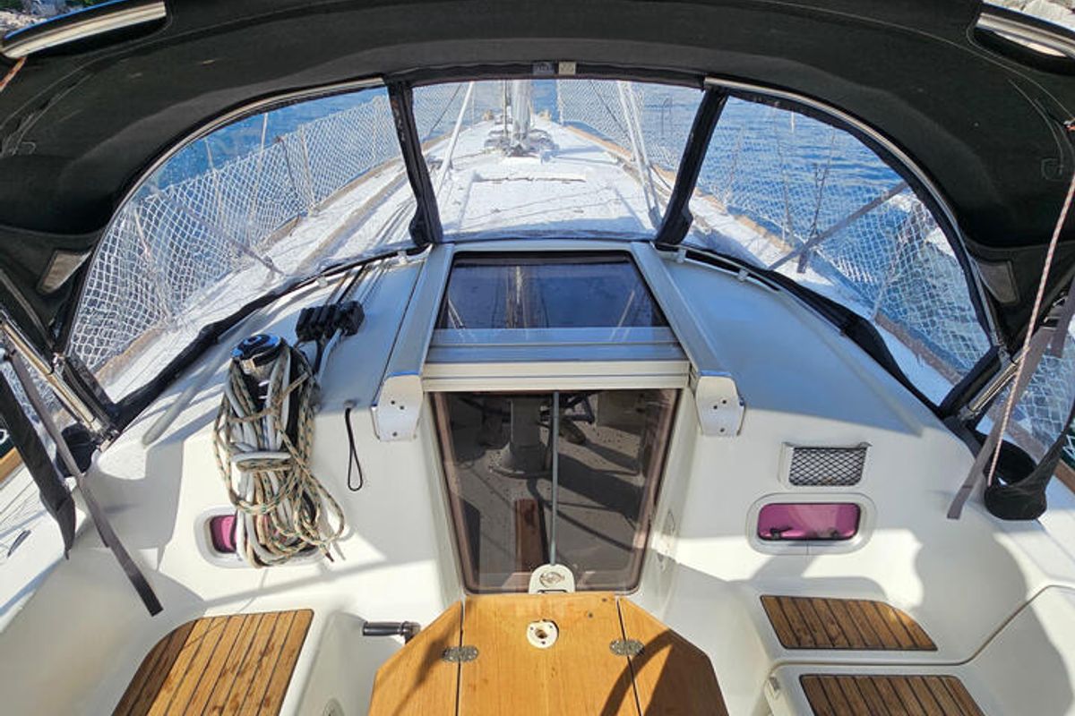 Deck of Finia, a Beneteau Oceanis 34 sailboat at Grad Opatija, Croatia