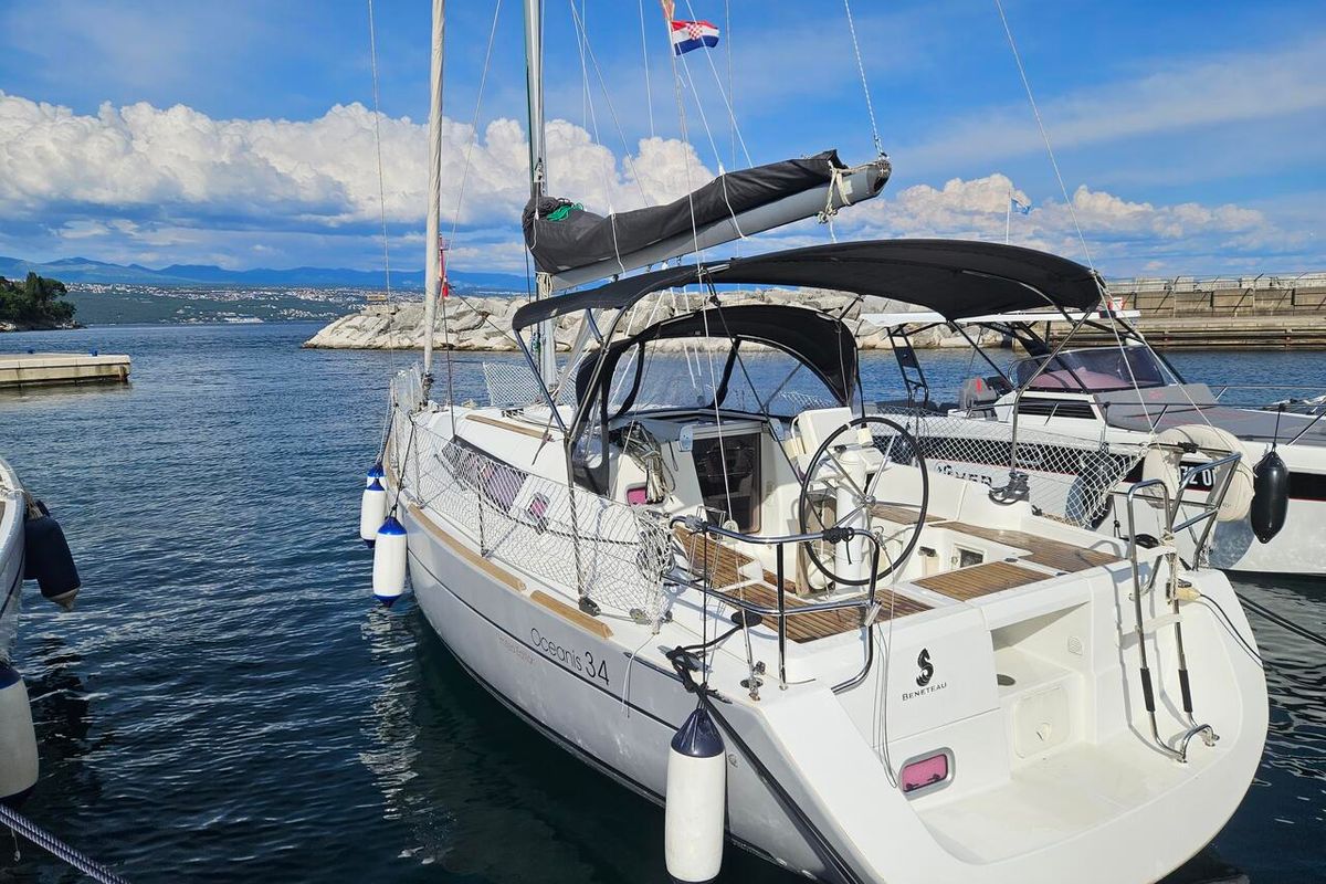 Exterior view of Finia, a Beneteau Oceanis 34 sailboat at Grad Opatija, Croatia