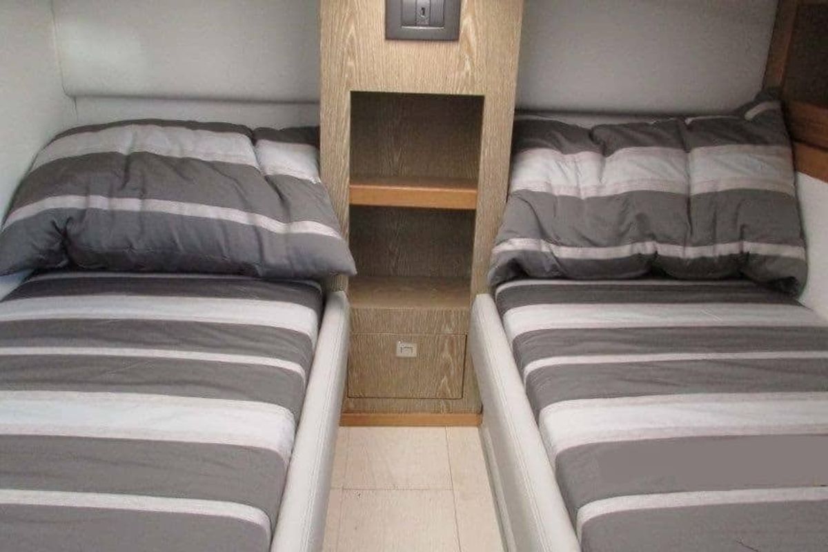 Cabin on Federika III, a Gulet Italyure 38 motorboat at es Jonquet, Spain