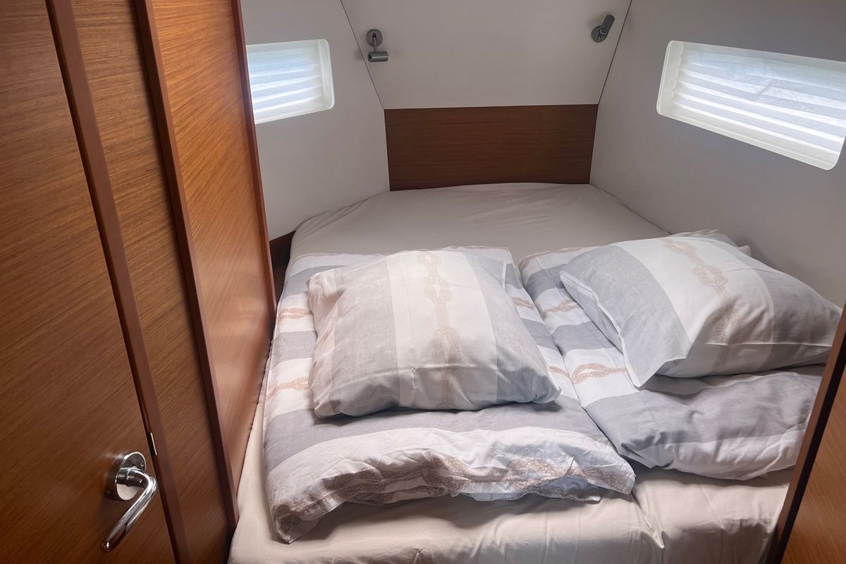 Cabin on Princess Lara, a Jeanneau Sun Odyssey 380 sailboat at Punat, Croatia
