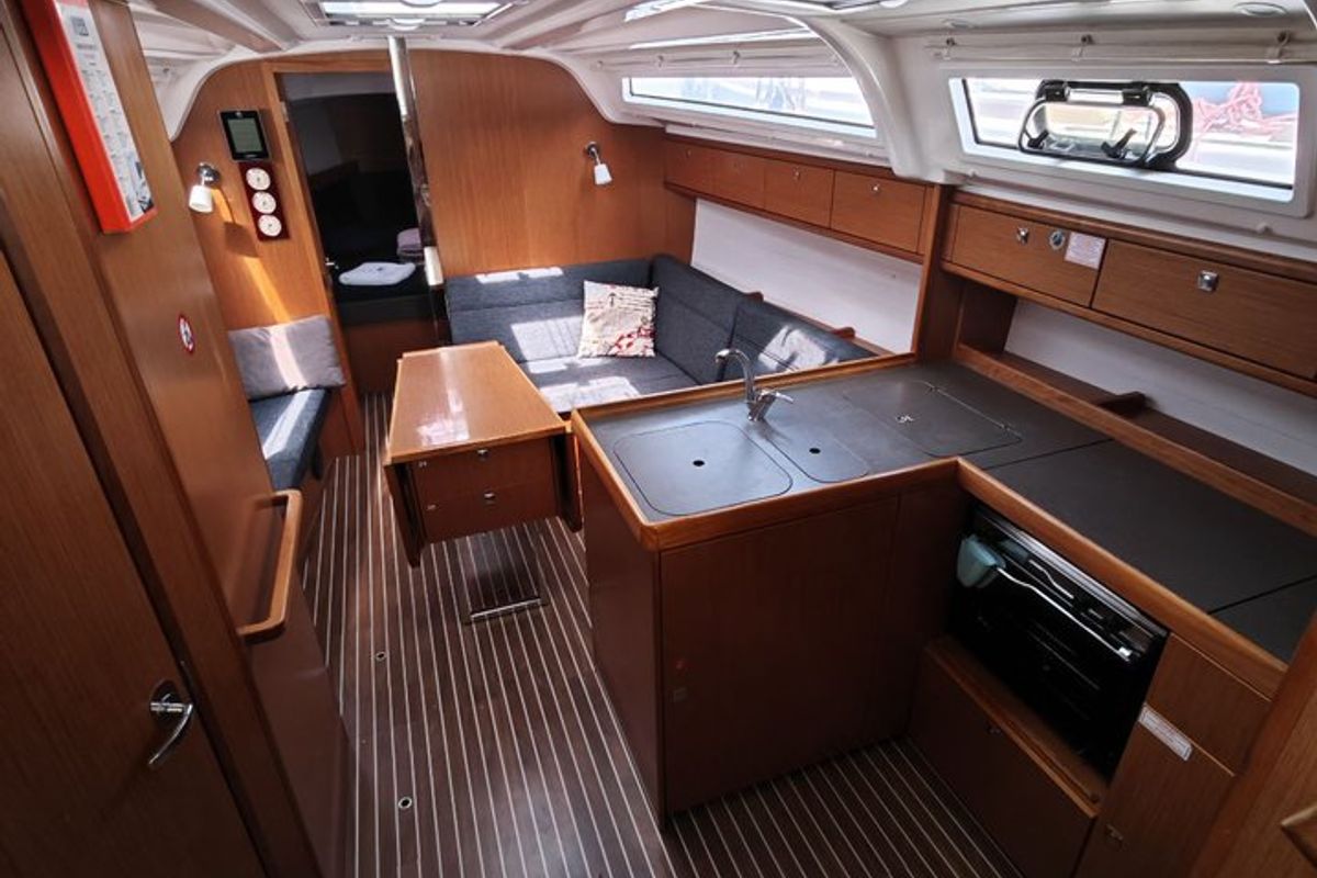 Salon of Almira, a Bavaria Cruiser 37 sailboat at Fethiye, Turkey