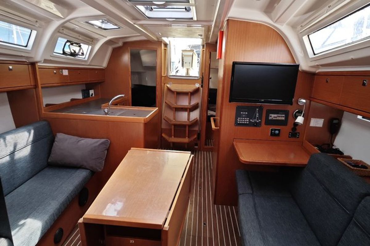 Salon of Almira, a Bavaria Cruiser 37 sailboat at Fethiye, Turkey