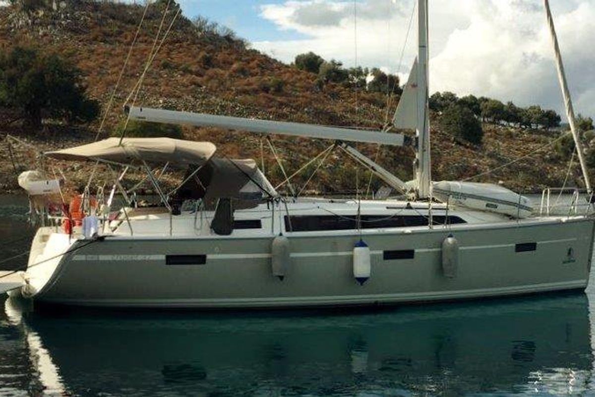 Exterior view of Almira, a Bavaria Cruiser 37 sailboat at Fethiye, Turkey