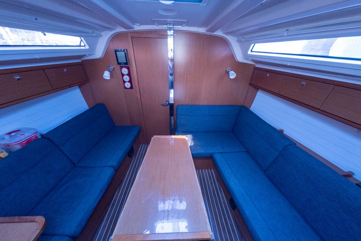 Salon of Almira, a Bavaria Cruiser 37 sailboat at Fethiye, Turkey