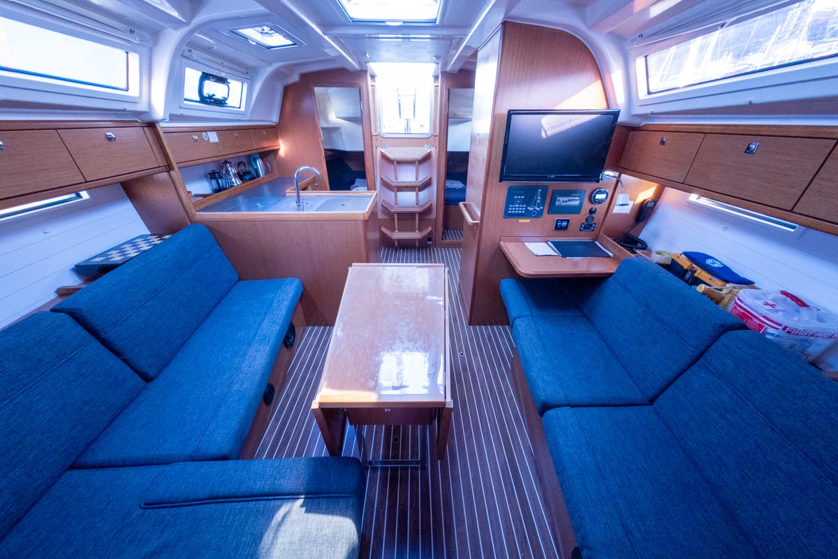 Salon of Almira, a Bavaria Cruiser 37 sailboat at Fethiye, Turkey