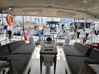 Cockpit of Almira, a Bavaria Cruiser 37 sailboat at Fethiye, Turkey