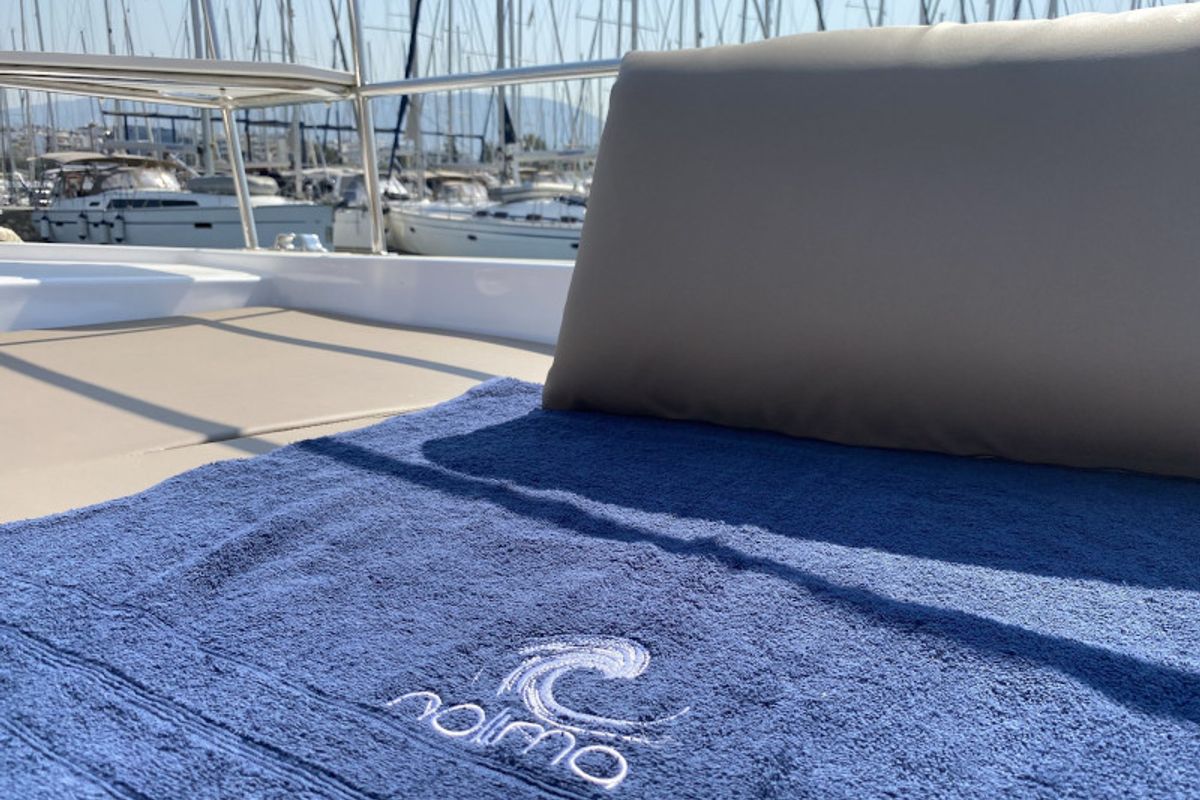 Deck of Nolima, a Bali 4.1 catamaran at Gouvia, Greece