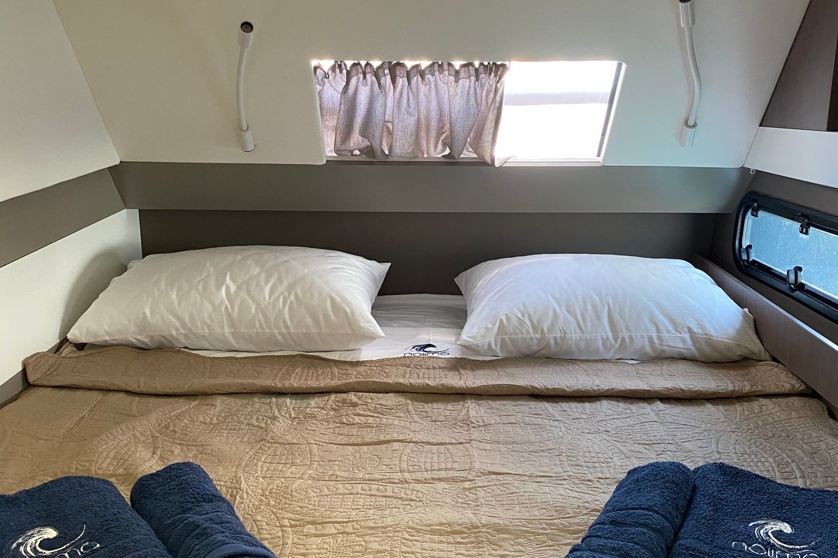 Cabin on Nolima, a Bali 4.1 catamaran at Gouvia, Greece