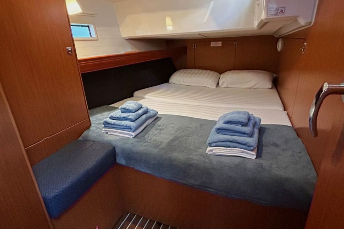 Cabin on Leonidas II, a Bavaria Cruiser 46 sailboat at Athens, Greece