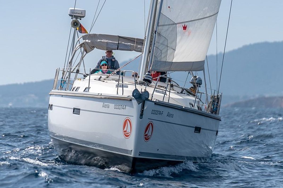 Exterior view of Alena, a Bavaria Cruiser 45 sailboat at Palma de Mallorca, Spain