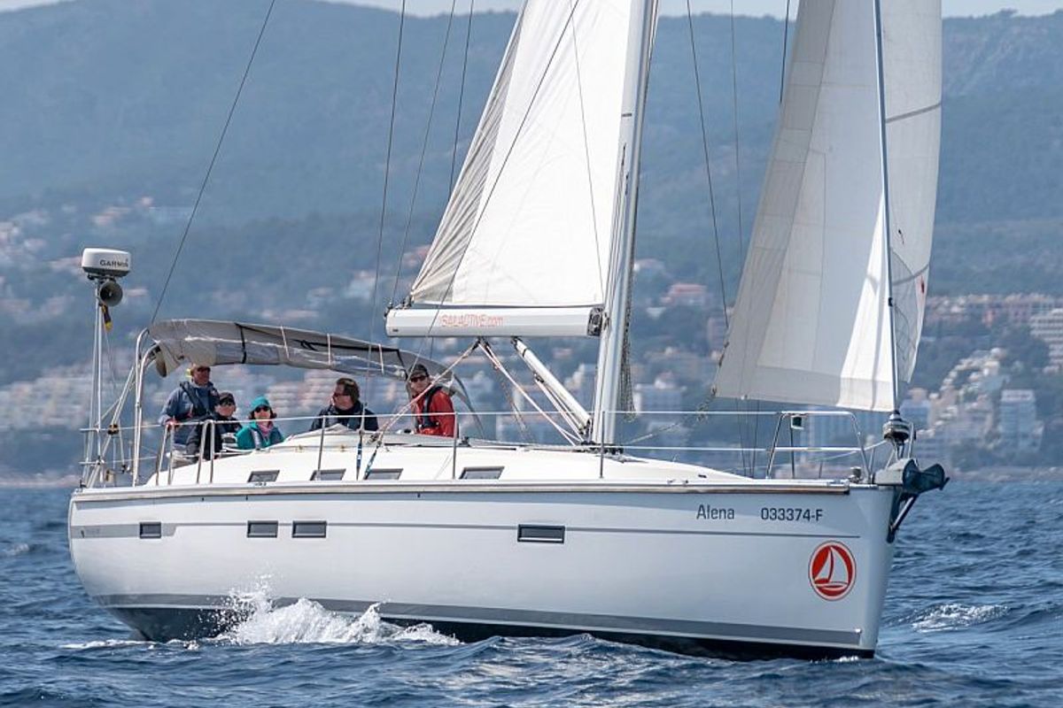 Exterior view of Alena, a Bavaria Cruiser 45 sailboat at Palma de Mallorca, Spain