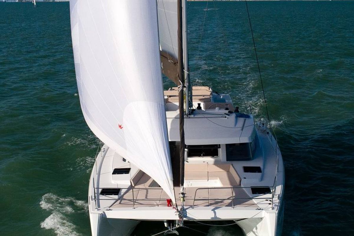 Exterior view of Gorgo, a Bali 4.4 catamaran at Municipal Unit of Rhodes, Greece