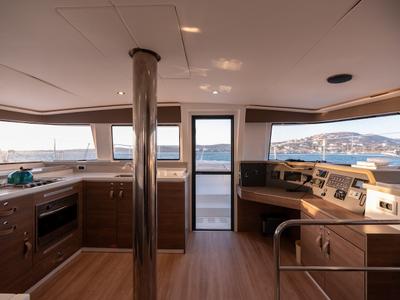 Salon of Gorgo, a Bali 4.4 catamaran at Municipal Unit of Rhodes, Greece