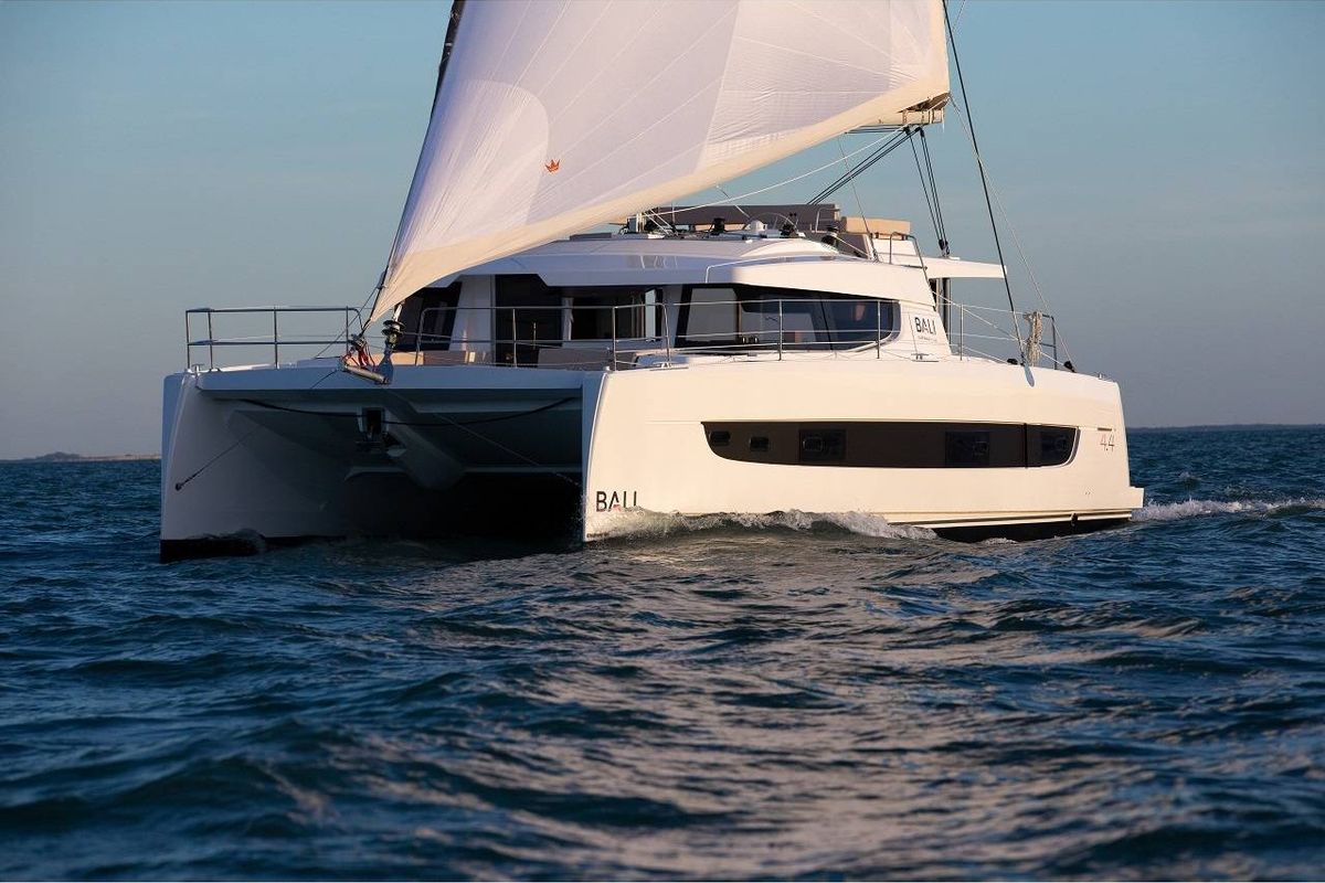 Exterior view of Gorgo, a Bali 4.4 catamaran at Municipal Unit of Rhodes, Greece