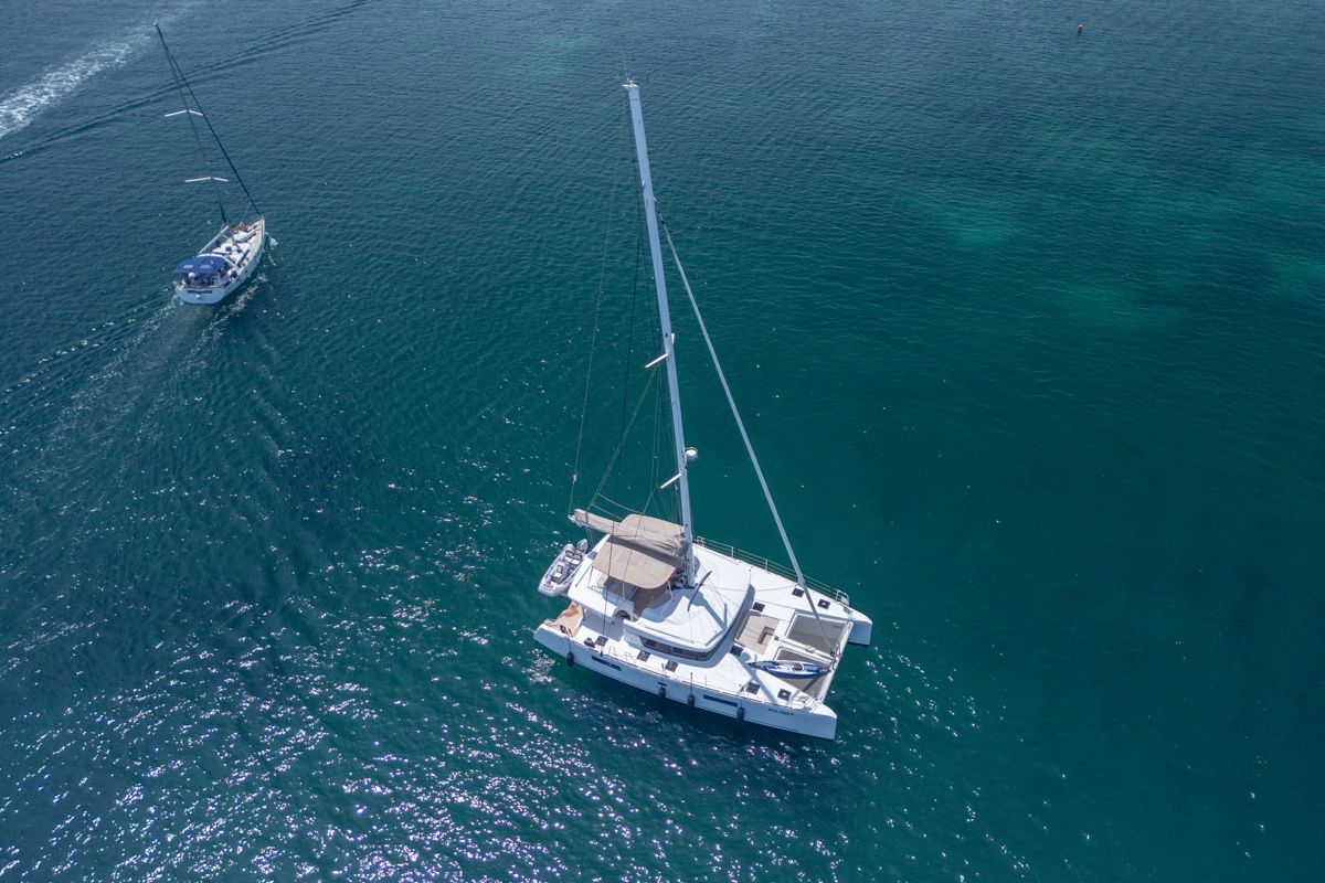 Exterior view of Big Daddy, a Lagoon 52F catamaran at Olbia, Italy