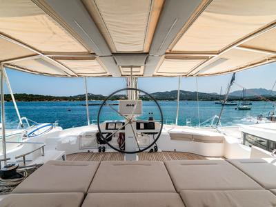 Cockpit of Big Daddy, a Lagoon 52F catamaran at Olbia, Italy