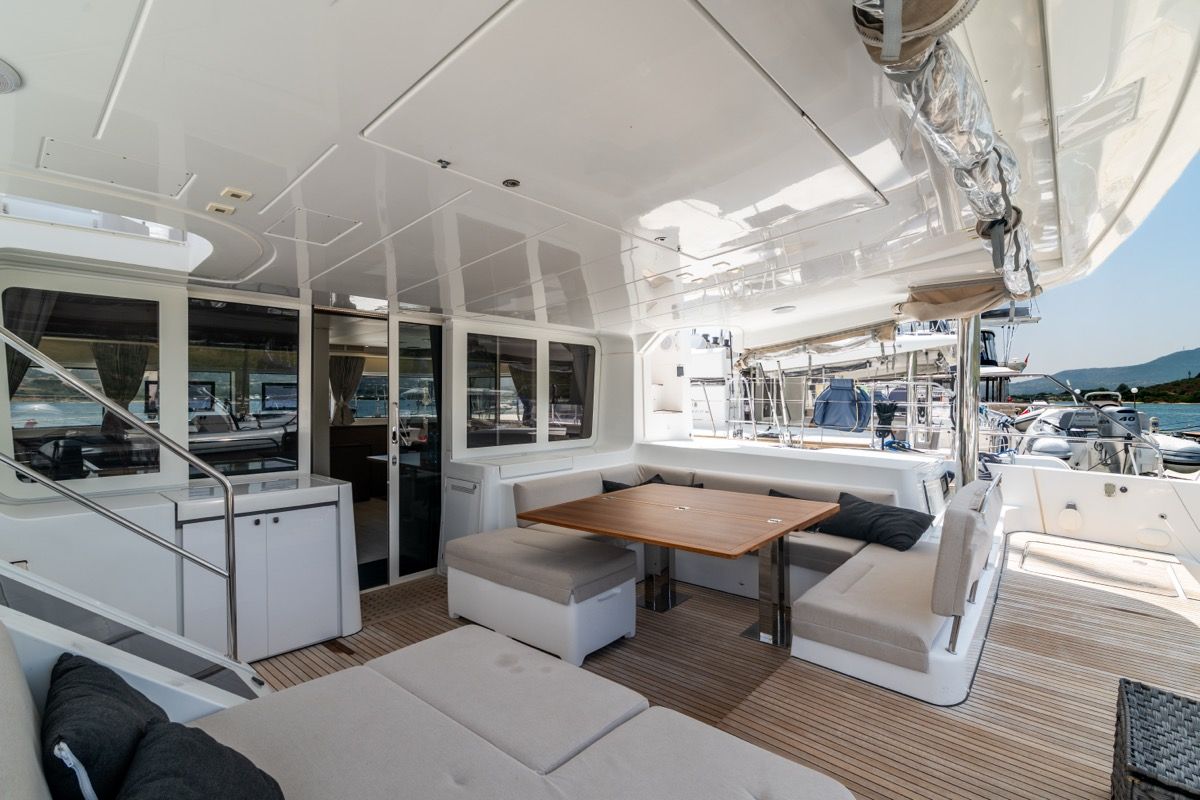 Deck of Big Daddy, a Lagoon 52F catamaran at Olbia, Italy