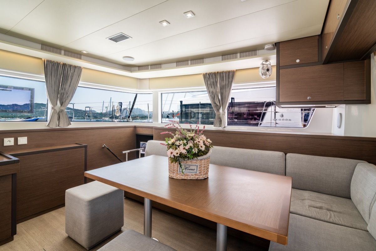 Salon of Big Daddy, a Lagoon 52F catamaran at Olbia, Italy