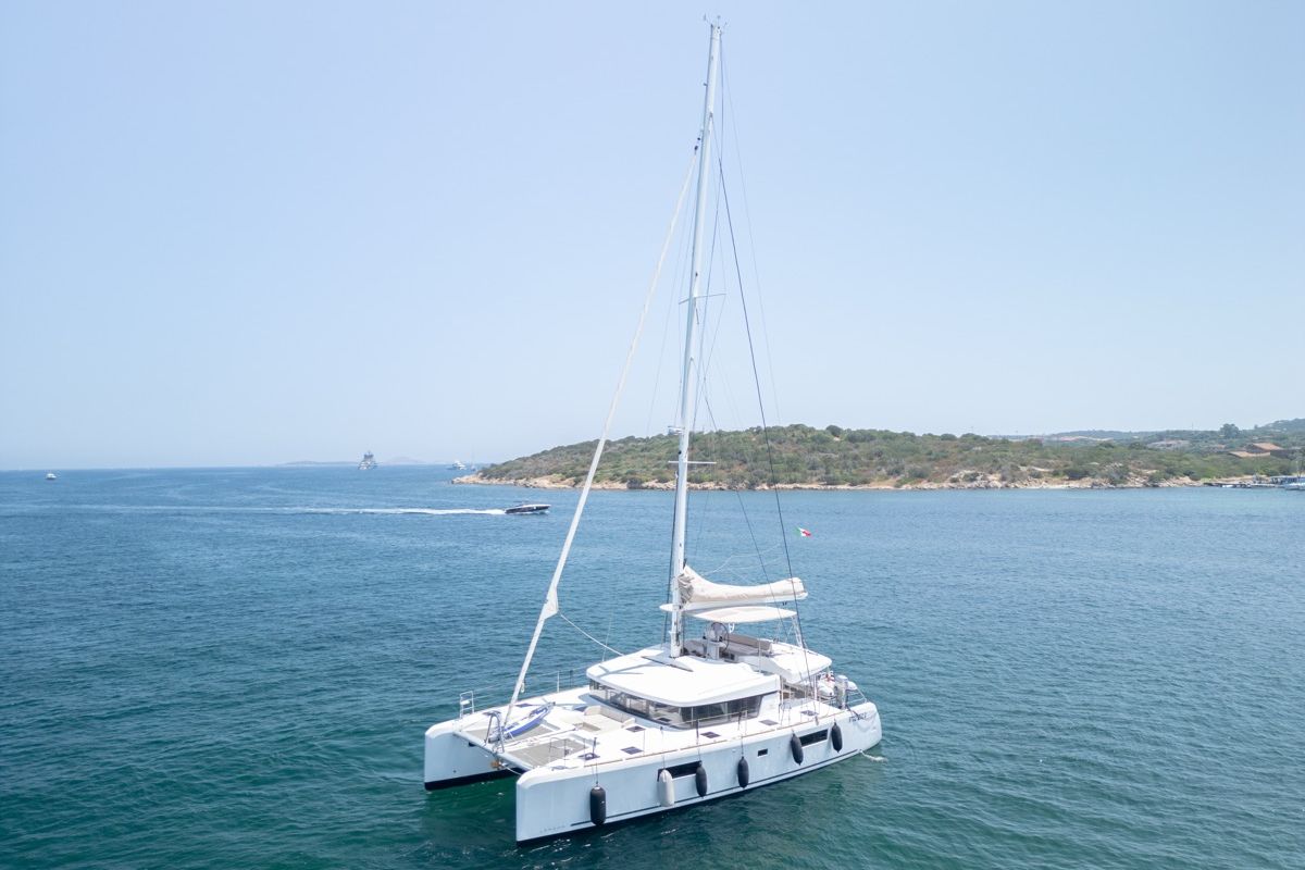Exterior view of Big Daddy, a Lagoon 52F catamaran at Olbia, Italy