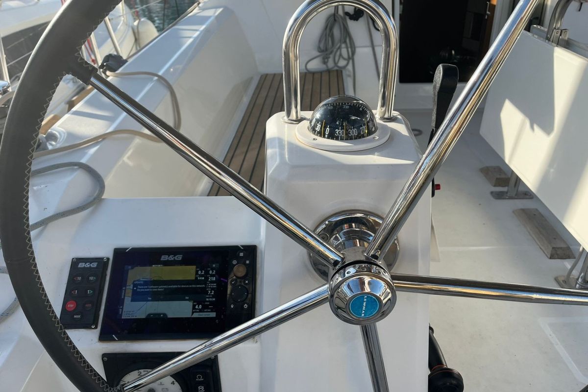 Cockpit of Sailor Mercury, a Beneteau Oceanis 38.1 sailboat at Split, Croatia