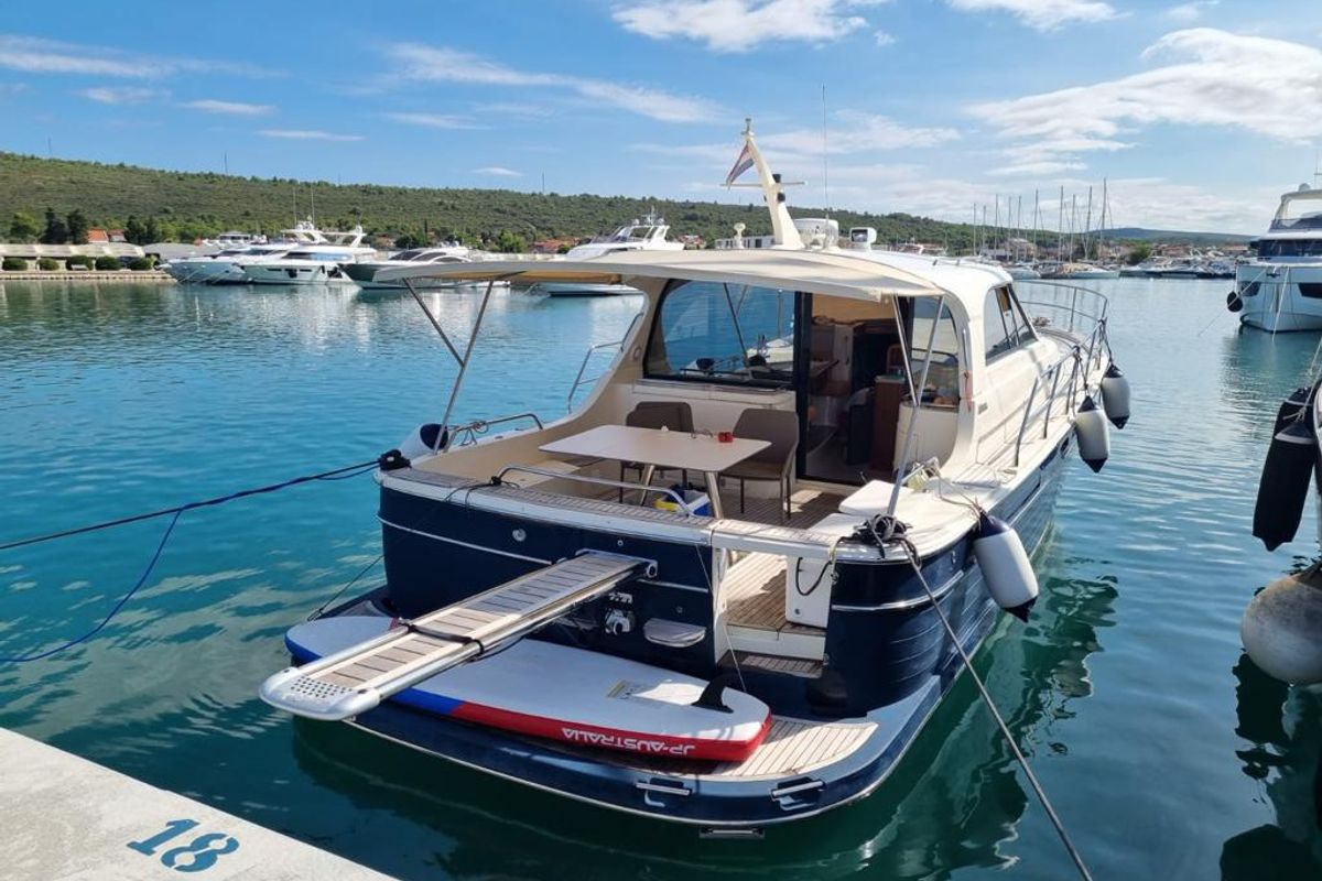 Exterior view of Tina II, a SAS - Vektor Adriana 44 motorboat at Zadar, Croatia