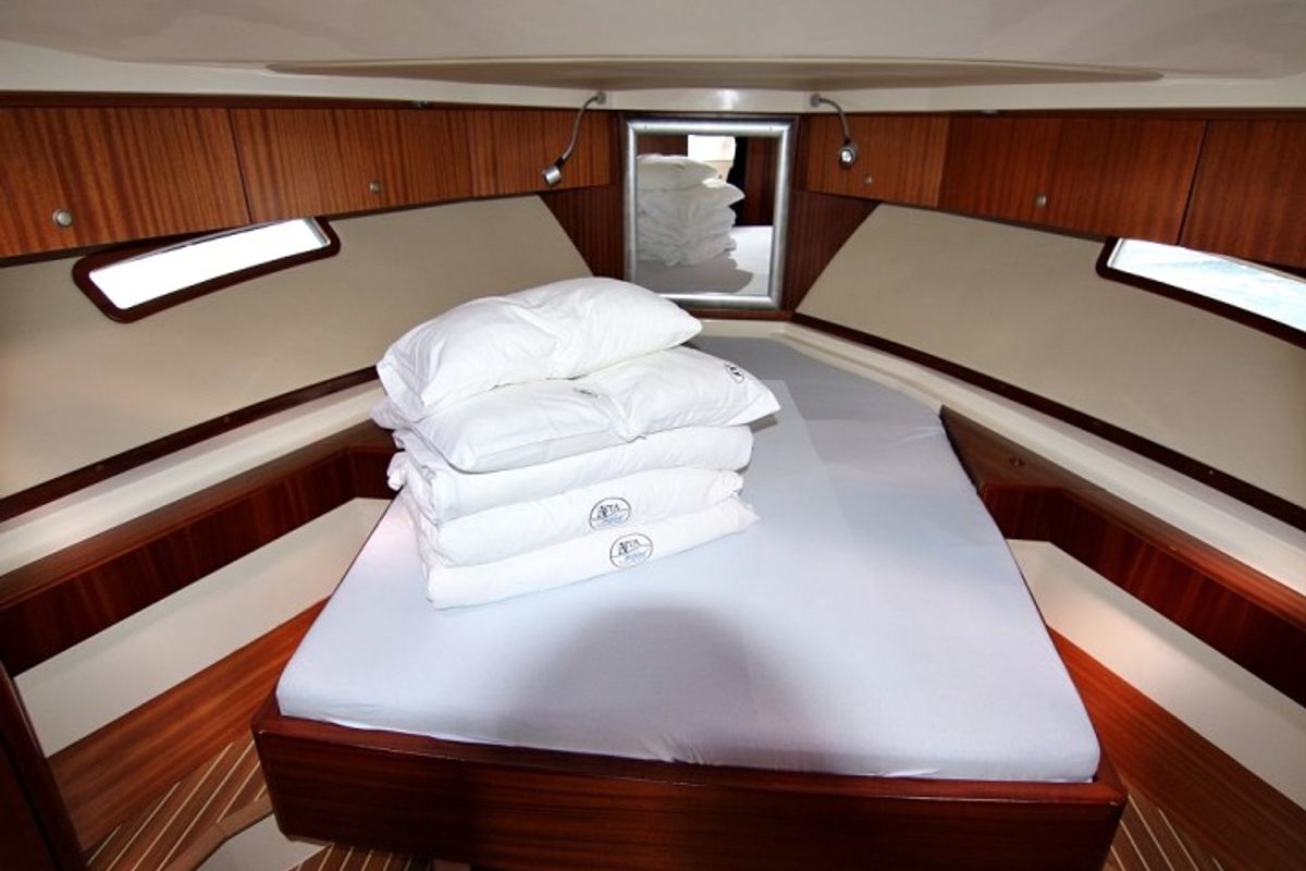 Cabin on Tina II, a SAS - Vektor Adriana 44 motorboat at Zadar, Croatia