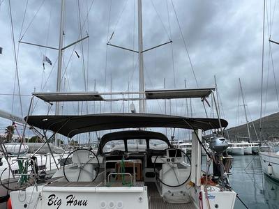 Deck of Valle d'Aosta, a Dufour 520 Grand Large sailboat at Piombino, Italy