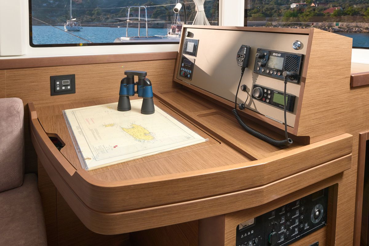Cockpit of Katharina, a Lagoon 42 catamaran at Grad Trogir, Croatia