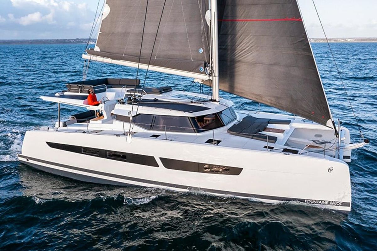 What's left, a Fountaine Pajot Aura 51 catamaran at Road Town, British Virgin Islands