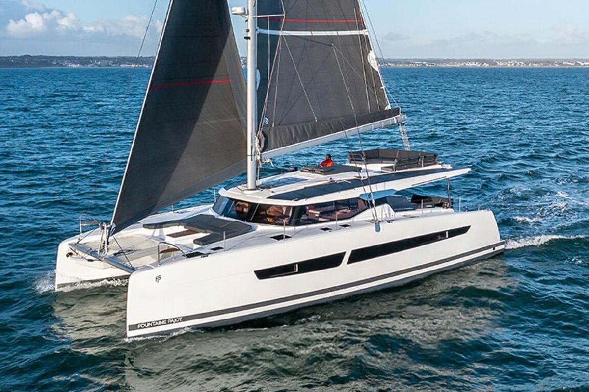 What's left, a Fountaine Pajot Aura 51 catamaran at Road Town, British Virgin Islands