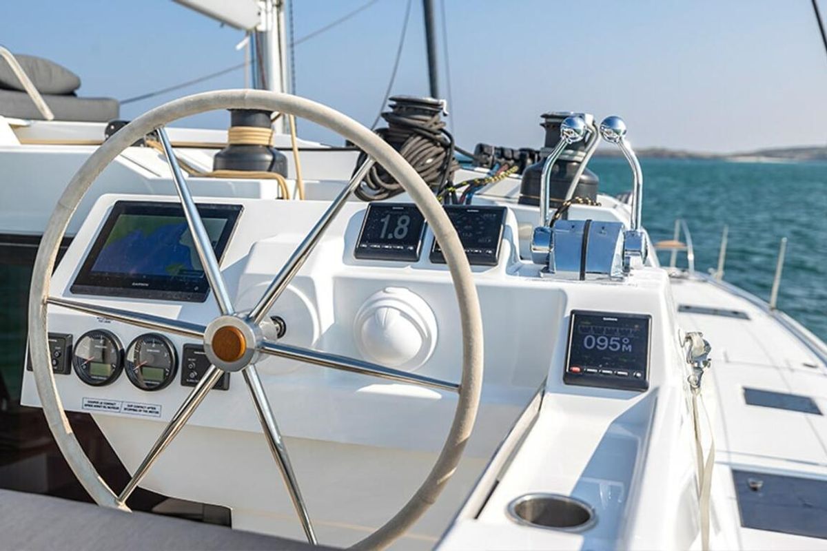 What's left, a Fountaine Pajot Aura 51 catamaran at Road Town, British Virgin Islands