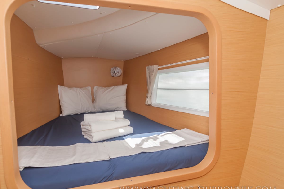 Cabin on Gratia, a Lagoon 380 catamaran at Dubrovnik, Croatia