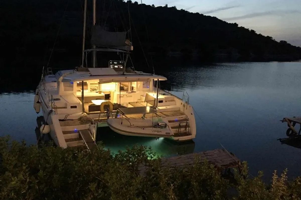 Exterior view of No name - Whole Yacht, a Lagoon 450 Fly catamaran at Municipal Unit of Lefkada, Greece