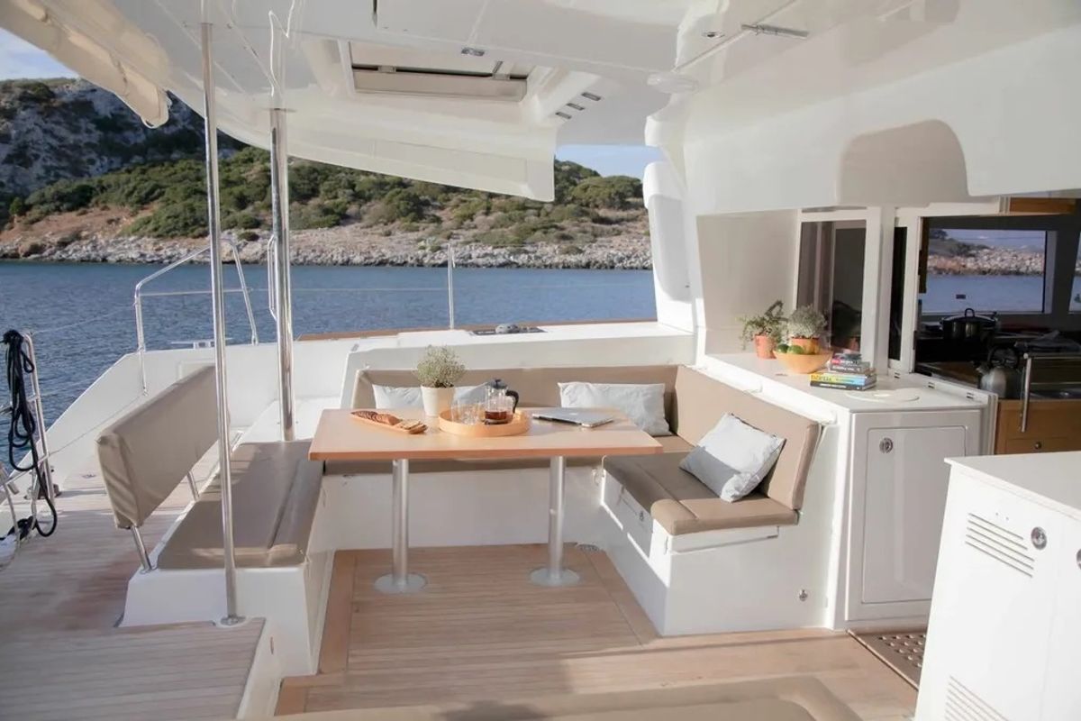Deck of No name - Whole Yacht, a Lagoon 450 Fly catamaran at Municipal Unit of Lefkada, Greece