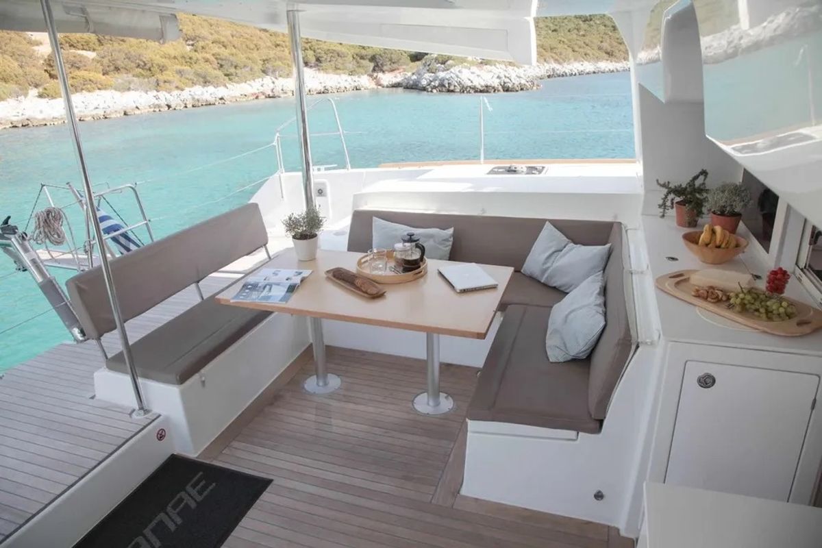 Deck of No name - Whole Yacht, a Lagoon 450 Fly catamaran at Municipal Unit of Lefkada, Greece